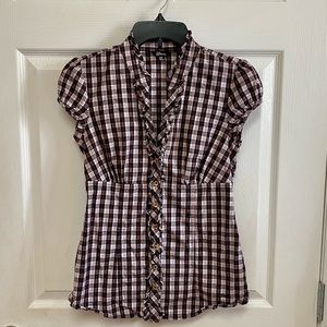 Guess plaid button up with ruffle